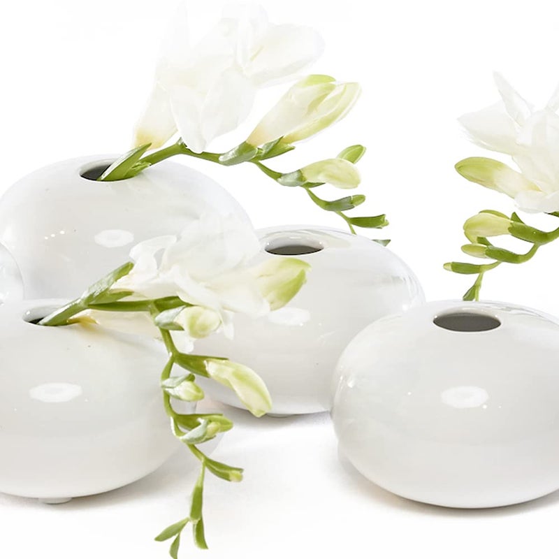 Chive - Set of 6 JoJo Small Oval Ceramic Flower Vase, Decorative Modern Floral Vase for Home Decor Living Room Centerpieces and Events, Cute Bud Vase (White) - Image 2